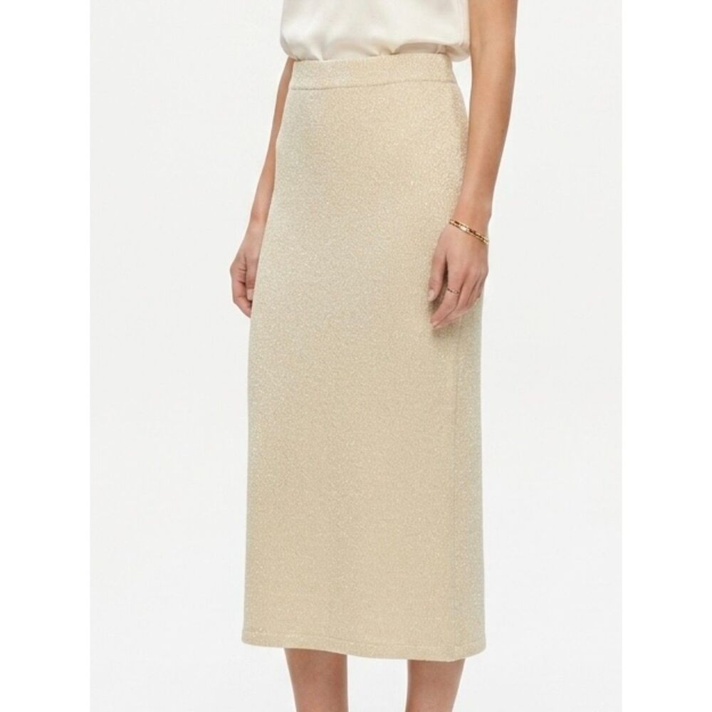 Good Luck Gem GLG Cream Lurex Shimmer Knit Midi Skirt Size M Medium